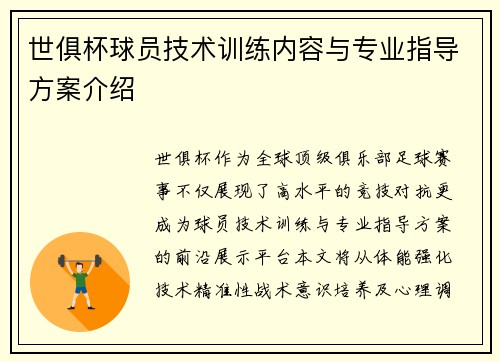 世俱杯球员技术训练内容与专业指导方案介绍
